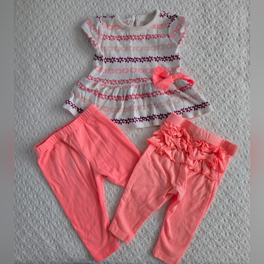 Cherokee Baby Girl Floral And Polka Dots 3 Piece Set Size 3-6 Months